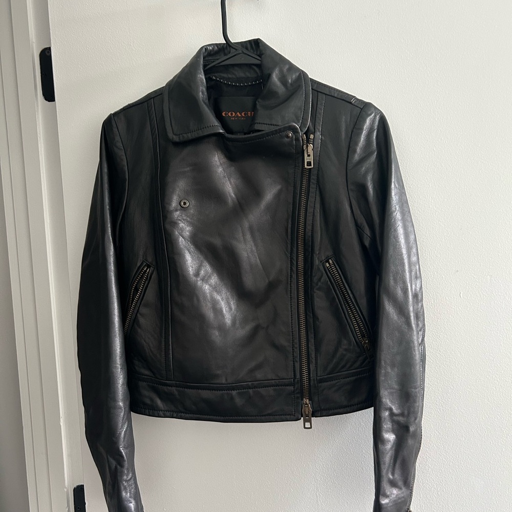 Coach Black Leather Moto Jacket Asymmetrical Zipper